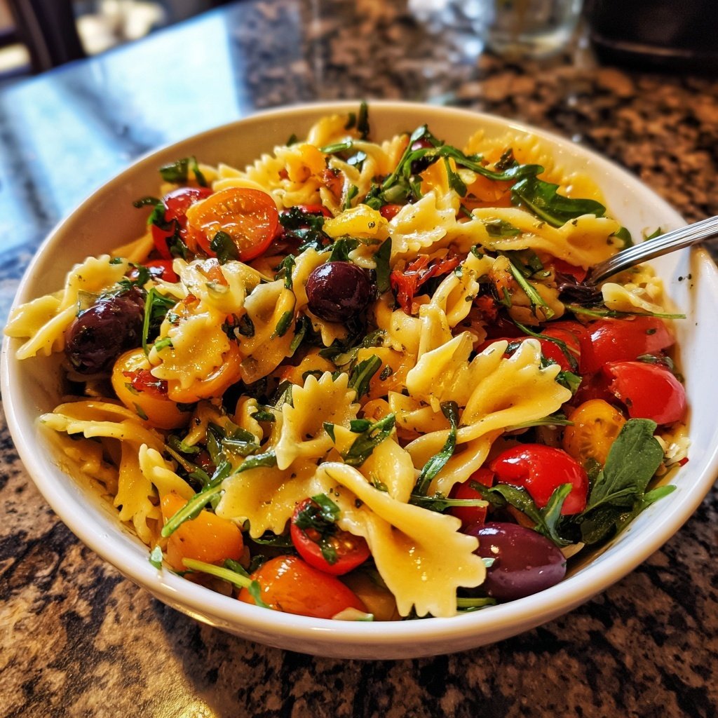 Mediterraner Nudelsalat Mit Rucola