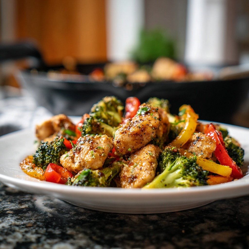 Kalorienarme Hähnchenpfanne Mit Brokkoli Und Paprika